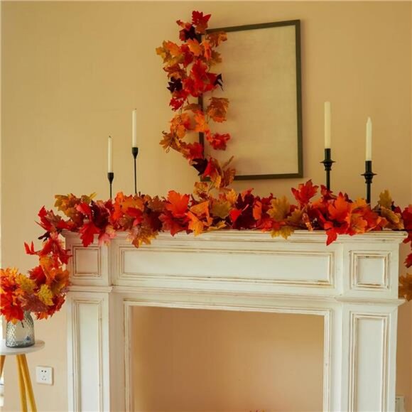 6PCS Fall Maple Leaves Garland, Party Joy 5.6Ft Artificial Maple Leaf Autumn - Picture 2 of 7